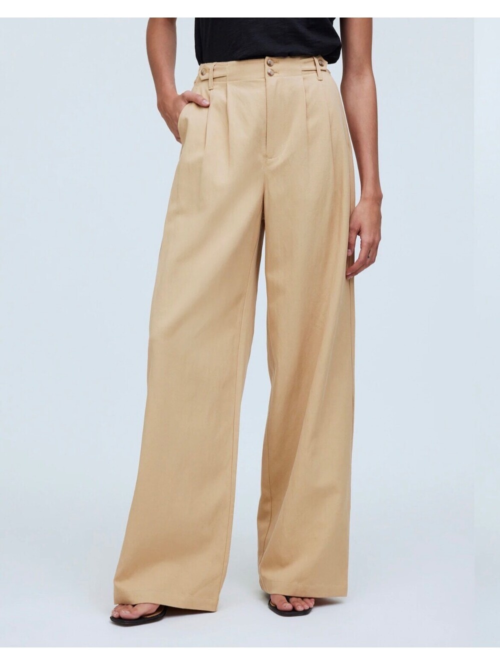 Madewell Harlow Wide Leg Trouser Pants Tan Beige Pleated High Waist Size 10 Fall